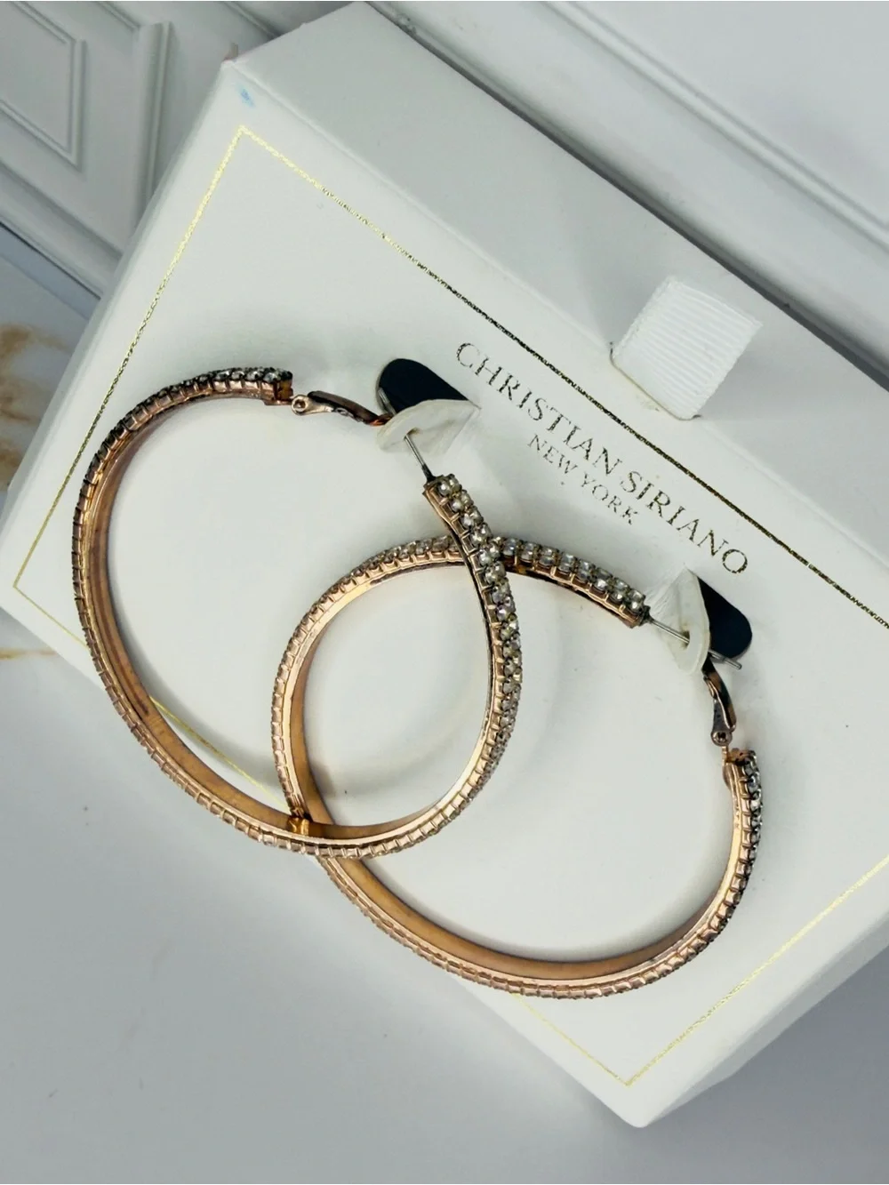 Christian Siriano Champagne Gold Double Row Rhinestone Hoop Earrings